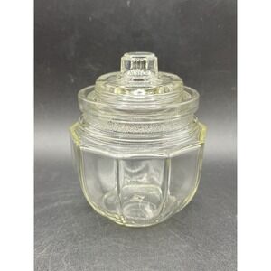 Hazel Atlas Glass Jar w/Lid #12‎ Clear Vintage 10-Paneled 4" Trinket Dish Decor